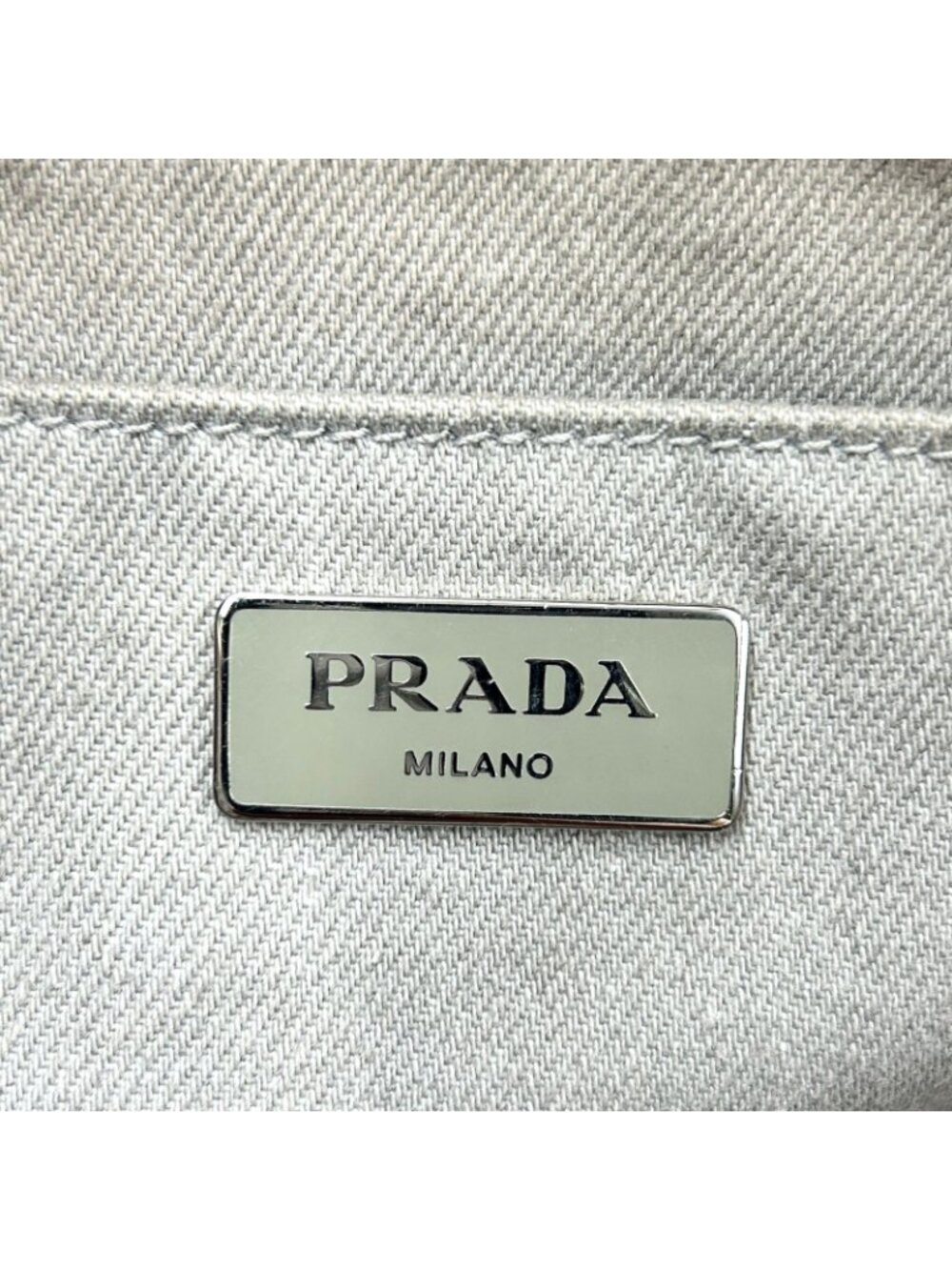 Prada Canapa Denim Canvas Light Gray Tote Silver - Picture 4 of 15